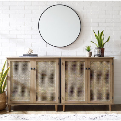 Arica 63" W 4-Door Cane Rattan Sideboard with Solid Wood Legs (Set of 2)