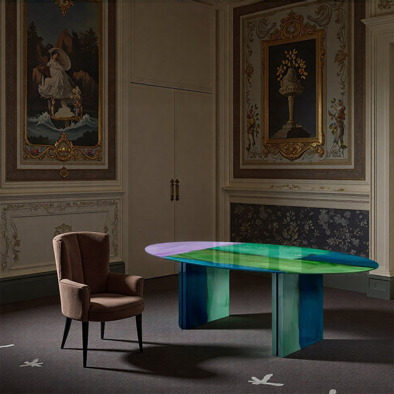 Painted oval graffiti coffee table