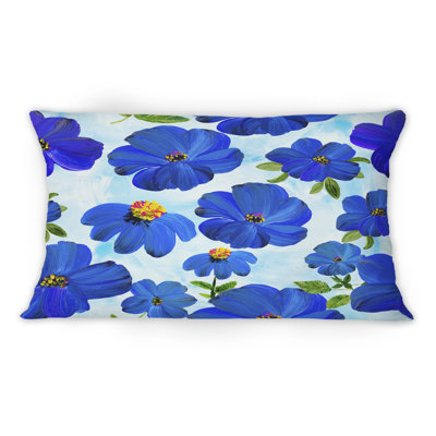Abstract Blue Flowers On Light Blue - Patterned Printed Throw Pillow 1