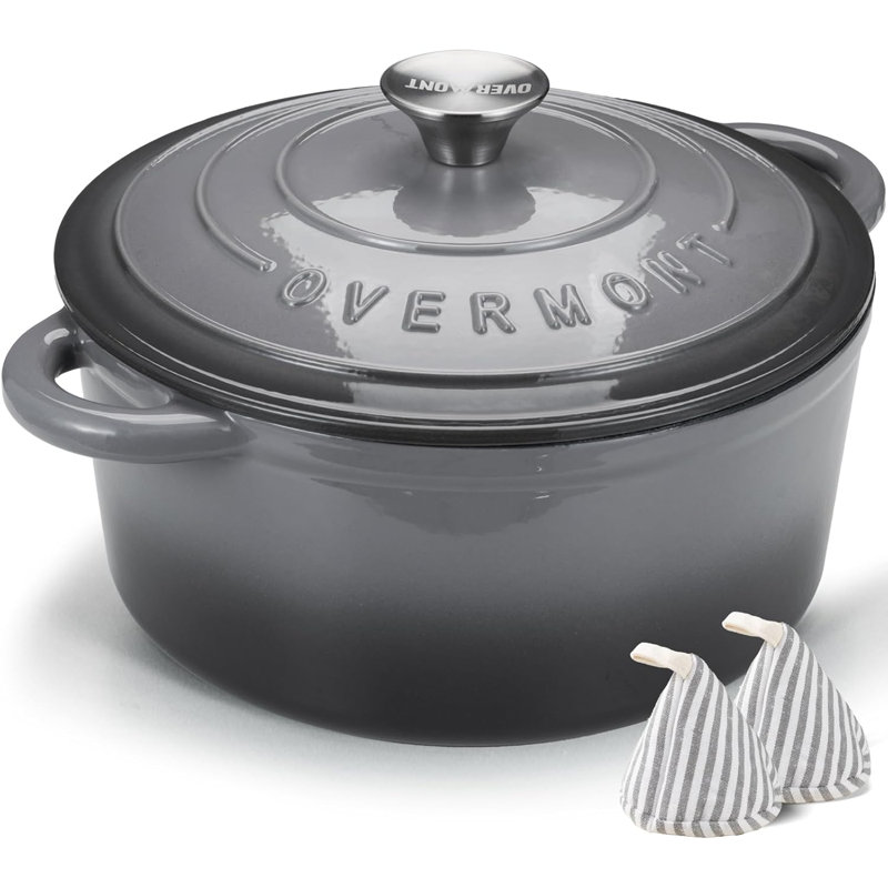 Overmont 5.5QT Gray Enameled Cast Iron Dutch Oven with Lid