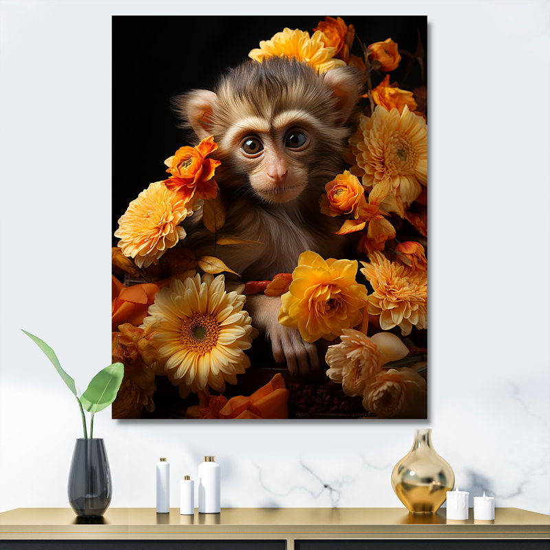 Jaune automnal, palette de singe - art mural singe, Toile tendue, H 32 po x l 24 po x P 1 po