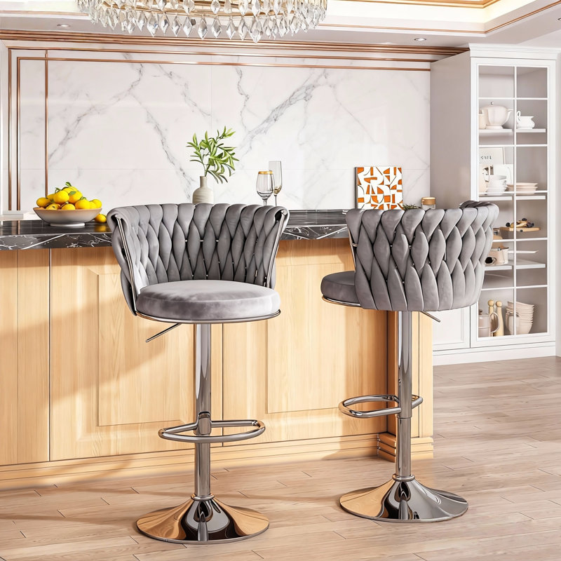 Ensemble de 2 tabourets de bar en velours, tabourets de bar pivotants et tabourets de bar réglables à hauteur de comptoir