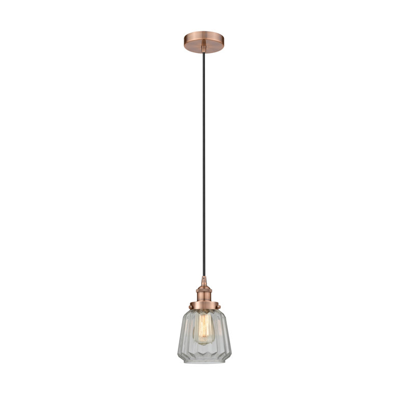 Luminaire suspendu conique à 1 lumière Caggiano, Cuivre antique, Transparent