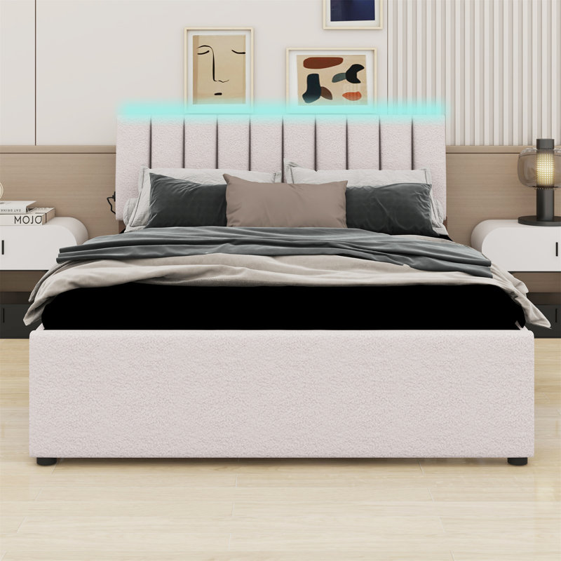 Lit plateforme tapissier avec lit gigogne, Beige