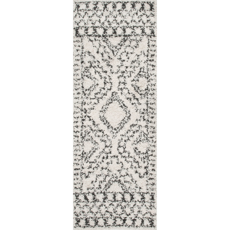 Spurling Moroccan Shag Power Loom Performance Cream/Charcoal Gray Rug, Runner 2'8" x 6'