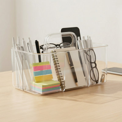 Organisateur transparent transparent, douche avec poignée pour fournitures d'art, maquillage, artisanat, crayons de couleur, couture, fournitures de bureau