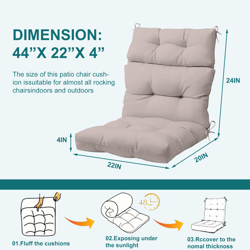 2Ps Waterproof High-Back Chair Cushion With Non-Slip Belt, Broken Foam And Cotton Filling, Suitable For Indoor/Outdoor Garden Furniture.