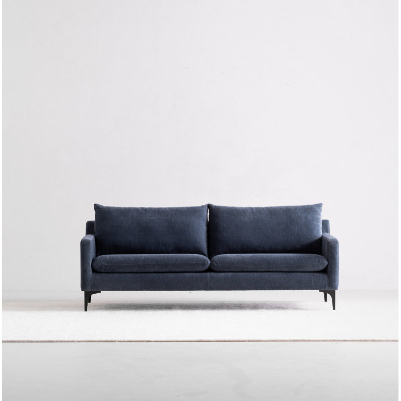 Canapé à accoudoirs carrés 80 po Almeta, Bleu cendré