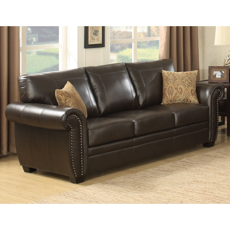Railsback Faux Leather Round Arm Sofa, 37" H x 87" W x 37.4" D, 3