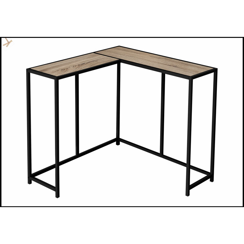 Table d'appoint d'angle étroite au design contemporain pour les entrées et les petits espaces, plateau en stratifié brun, base en métal noir