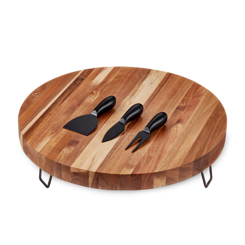 Ensemble de planche à fromage et de couteaux en bois d'acacia