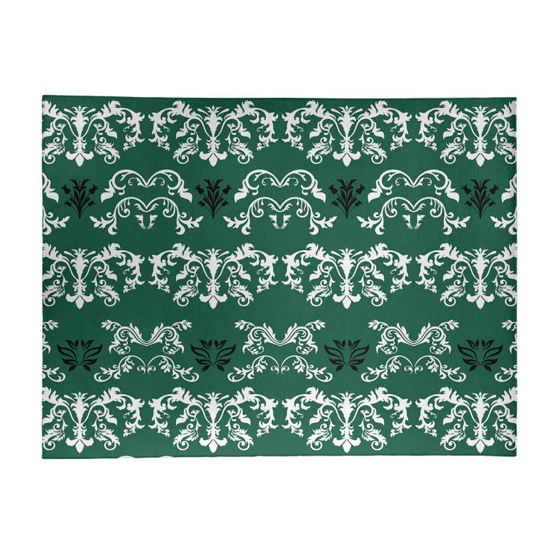 Tapis vert / blanc Damask, Rectangle 9 pi x 12 pi