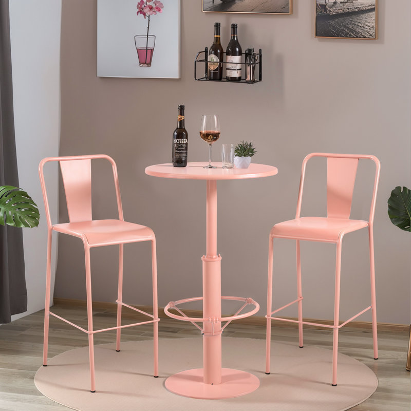 Emestina 2 - Person Patio Dining Set with Round Table, Pink