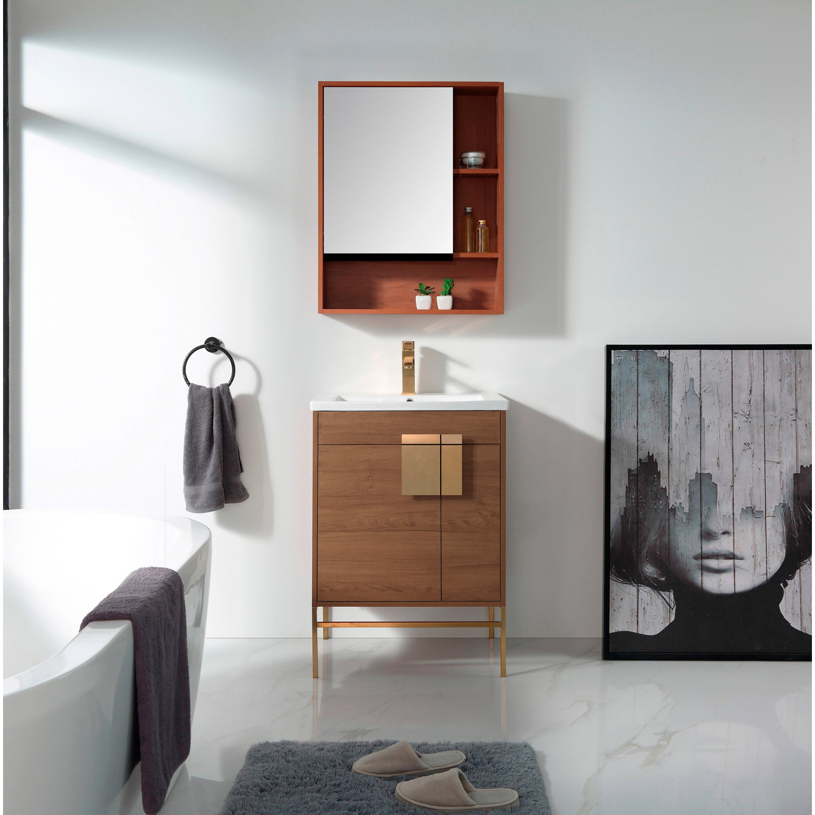 Maisie 24'' Single Bathroom Vanity, Satin Brass, Walnut
