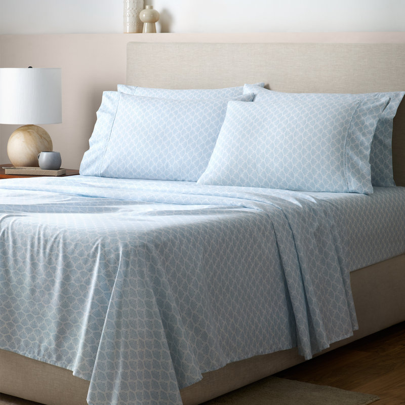 Ensemble de draps anti-froissement en microfibre GAIAM, Dotted Fan Print Ice Blue