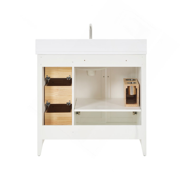 Meuble-lavabo de 36 po en bois massif avec assemblage US Power - blanc, Blanc