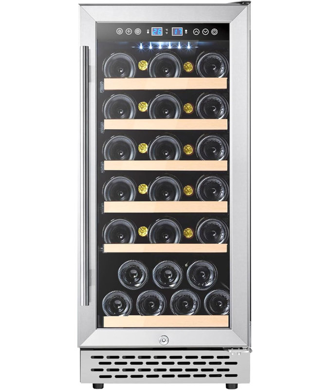15-Inch 28-Bottle Wine Cooler Refrigerator with Digital Temperature Control, Lock, UV-Protected Glass Door & LED Lighting