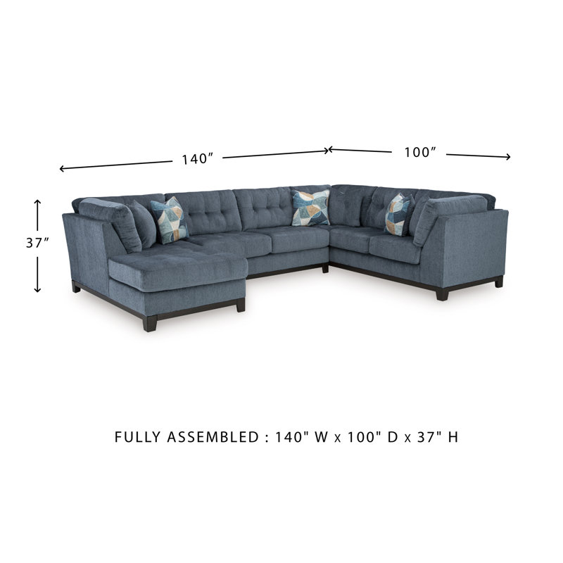 Canapé modulaire 3 pièces avec méridienne Maxon Place, Blue Polyester, Orienté à droite