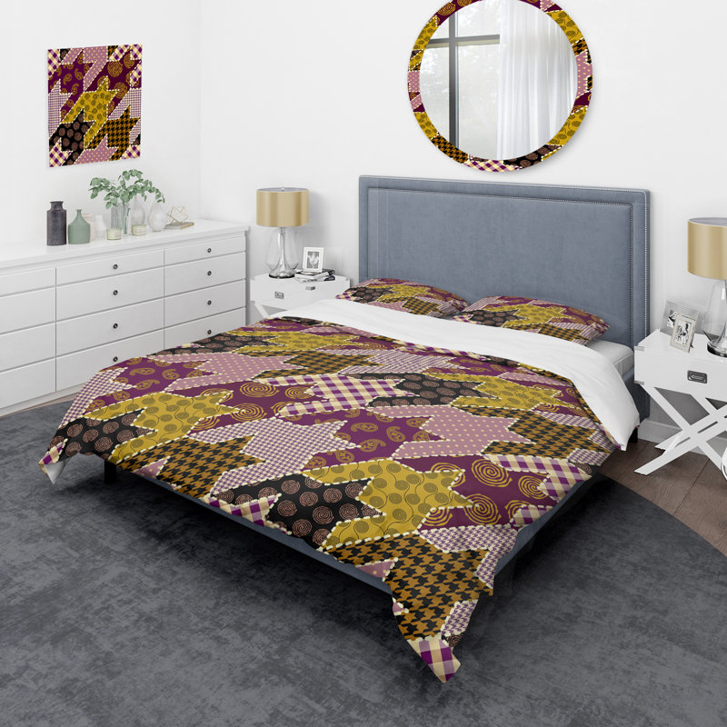 Multicolore patchwork matelassé - ensemble de housse de couette abstrait - microfibre de polyester