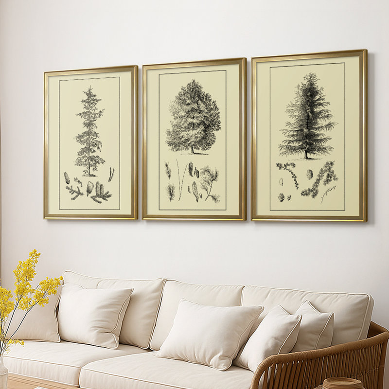 Arbor Study II - Toile tendue avec châssis sur mesure - 3 pièces, H 19 po x l 27 po, Doré