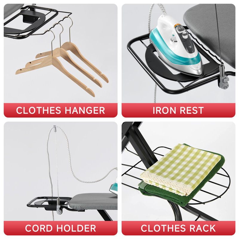 Extra Wide Full Size Ironing Board 57" L X18 W, Multifunctional Sturdy Ironing Board With Iron Rest, Foldable Adjustable Iron Board With Heat Resistant Cover, Enhanced Stability, Black Grey.