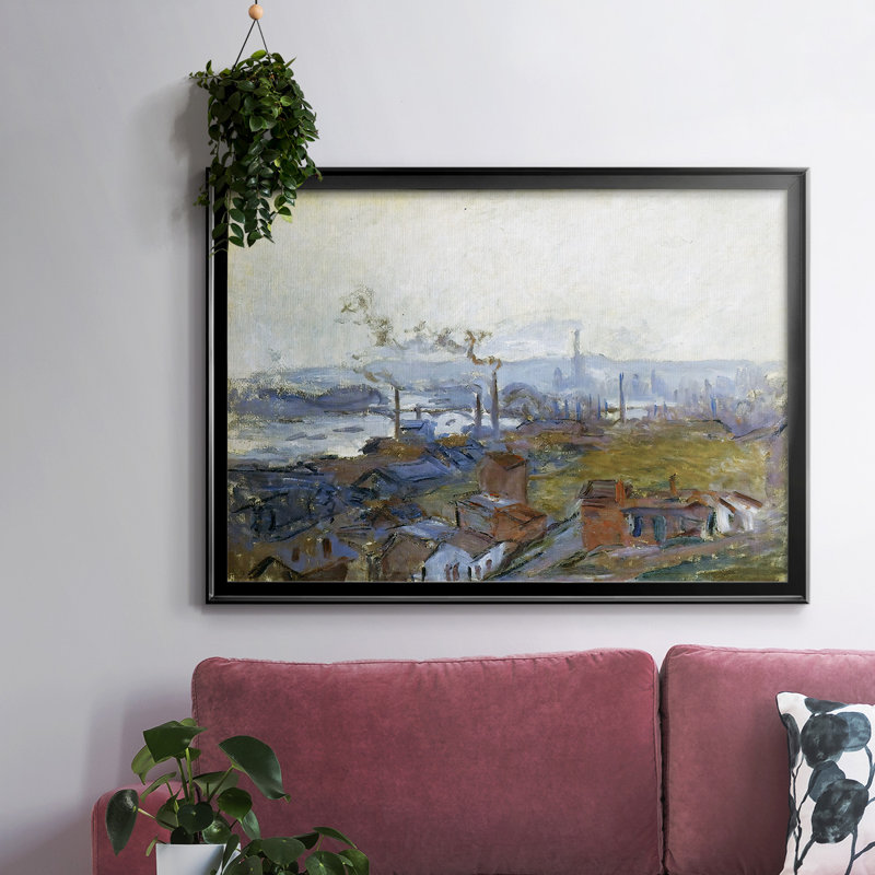 Vue de Rouen vue de la côte Sainte, reproduction d'art sur toile, H 26 po x l 38 po x P 1,5 po, Noir