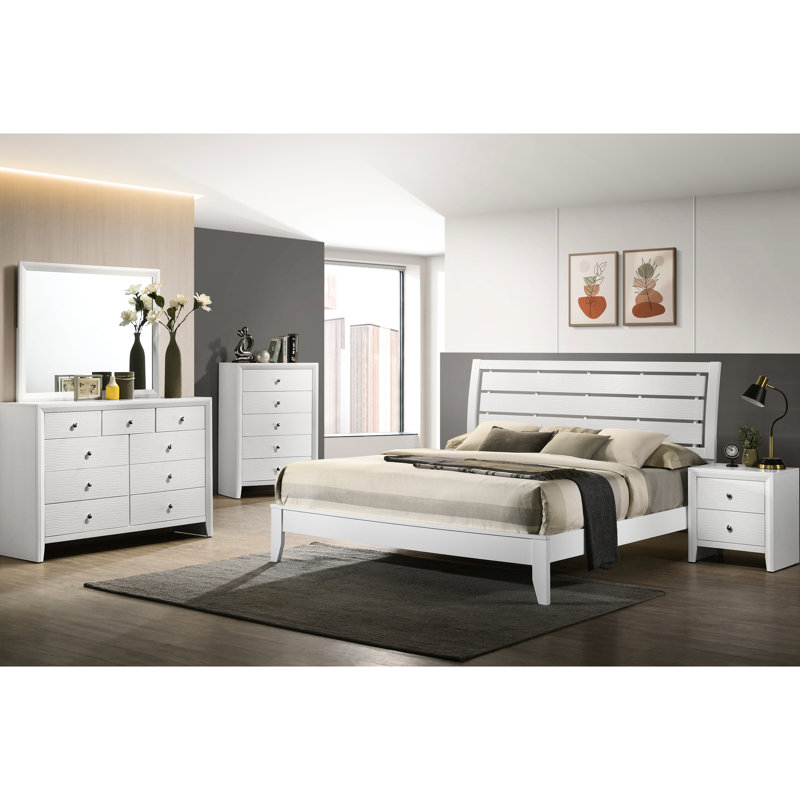 Lit très grand avec ornement géométrique - finition blanche et tête de lit légèrement incurvée pour chambre à coucher moderne et géométrique