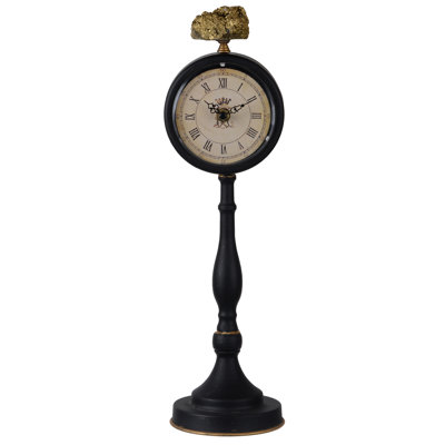 Traditional Analogue Metal Quartz Movement / Crystal Tabletop Clock with Alarm in Black/Gold