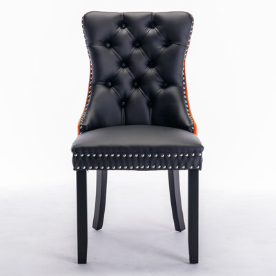 Lennox PU & Velvet Upholstered Dining Chairs with Wood Legs