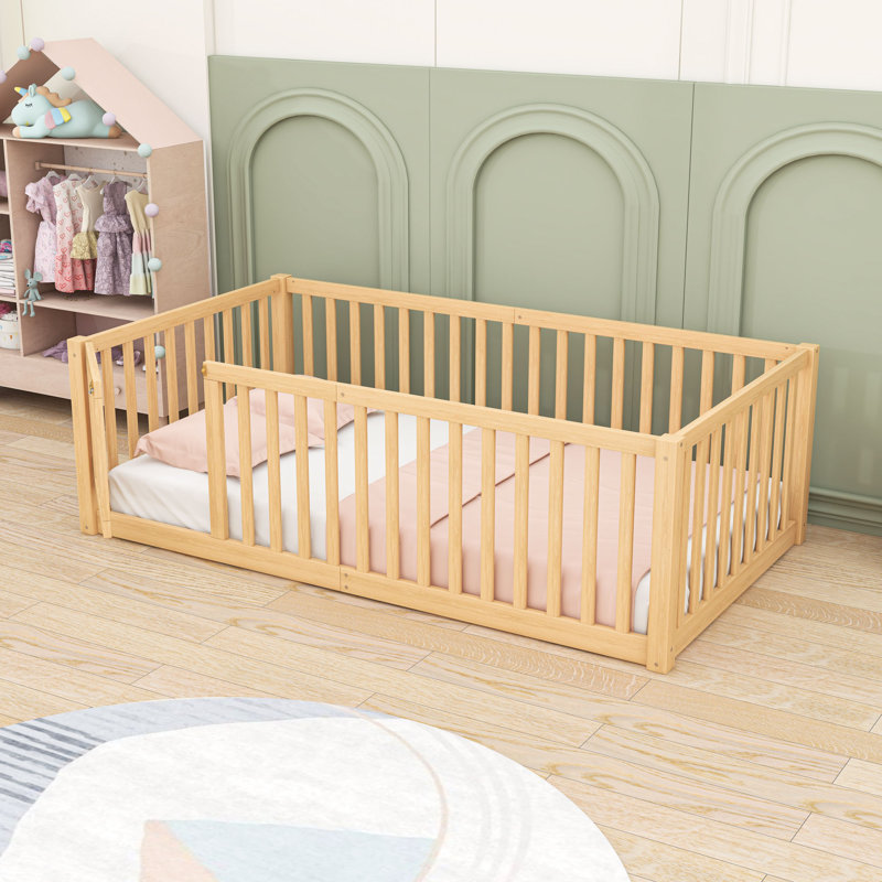 Lit en bois avec porte et garde-corps, Twin, Natural