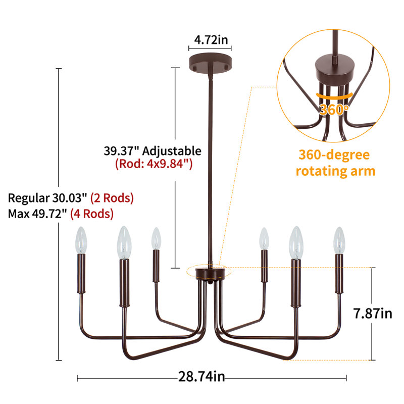 6- Light Dimmable Traditional Chandelier, Oil Rubbed Brown