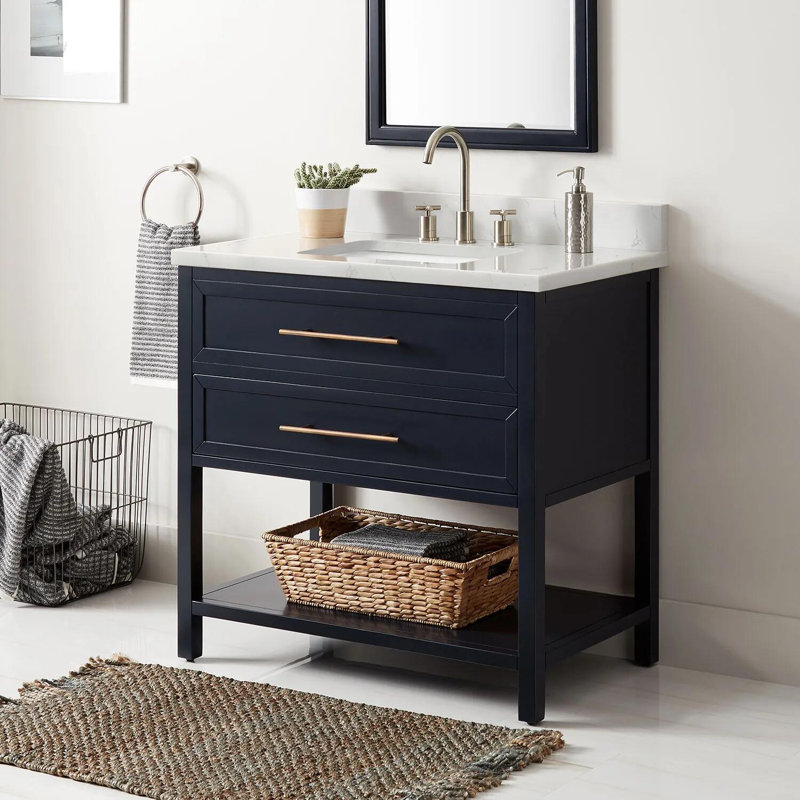 36" Robertson Single Bathroom Vanity Set with Rectangle Undermount Sink, Carrara Marble, Single-Hole Centered, Brushed White