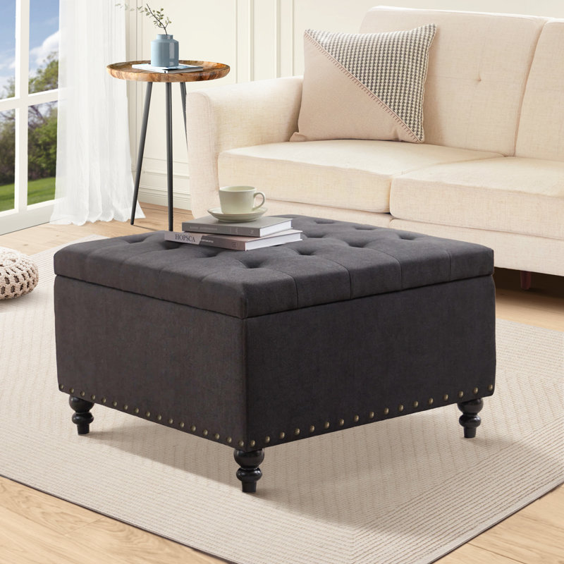 Aimee-Lea Upholstered Ottoman, Charcoal Polyester Blend