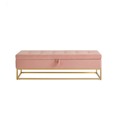 58.6" Bed Bench Metal Base With Storage Pink Velvet