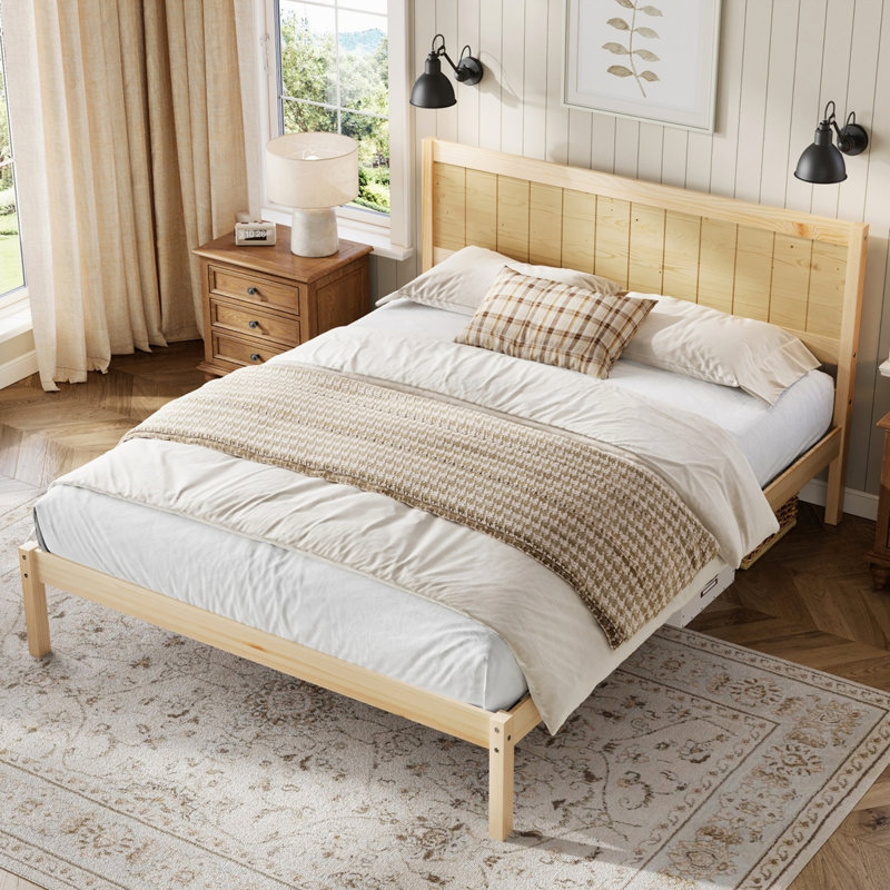 Platform Bed Frame with Headboard, Natural