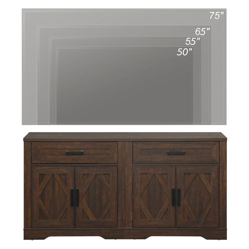 Grande armoire de style campagnard moderne de 63 po avec portes de grange et tiroirs Glenford , Noyer