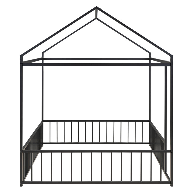 Cadre de lit en métal avec clôture, pour enfants, adolescents, filles, garçons, noir