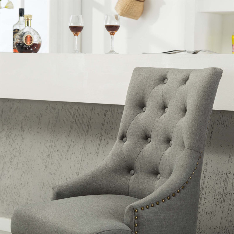 Button Tufted Solid Wood Wingback Hostess Chairs, Gray