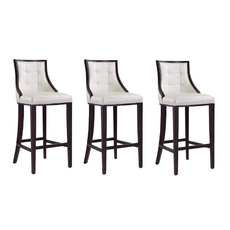 Verduzco Upholstered Counter Stool with Solid Wood Frame, Pearl White, Bar Stool (31.5" Seat Height), 3