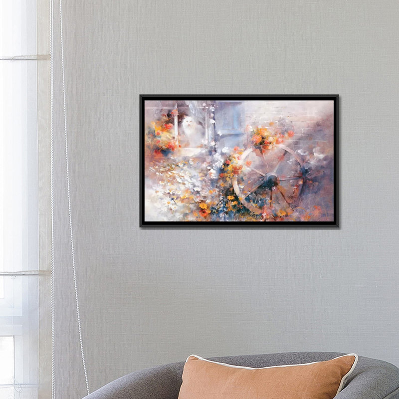 « floral maison », reproduction sur toile, H 18 po x l 26 po x P 1,5 po, Toile avec cadre noir, Pas de tapis