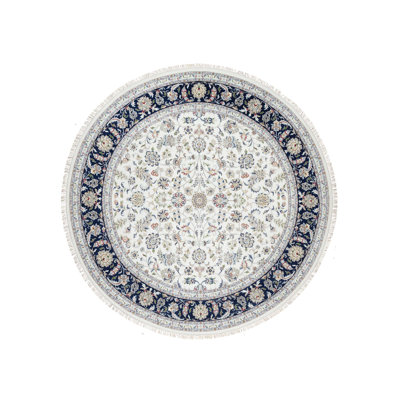 Tapis blanc en laine et en soie noué à la main 9 pi 9 po x 9 pi 9 po Nain 250 KPSI 12E838E9612C4DBEA11F40E63E3732A7