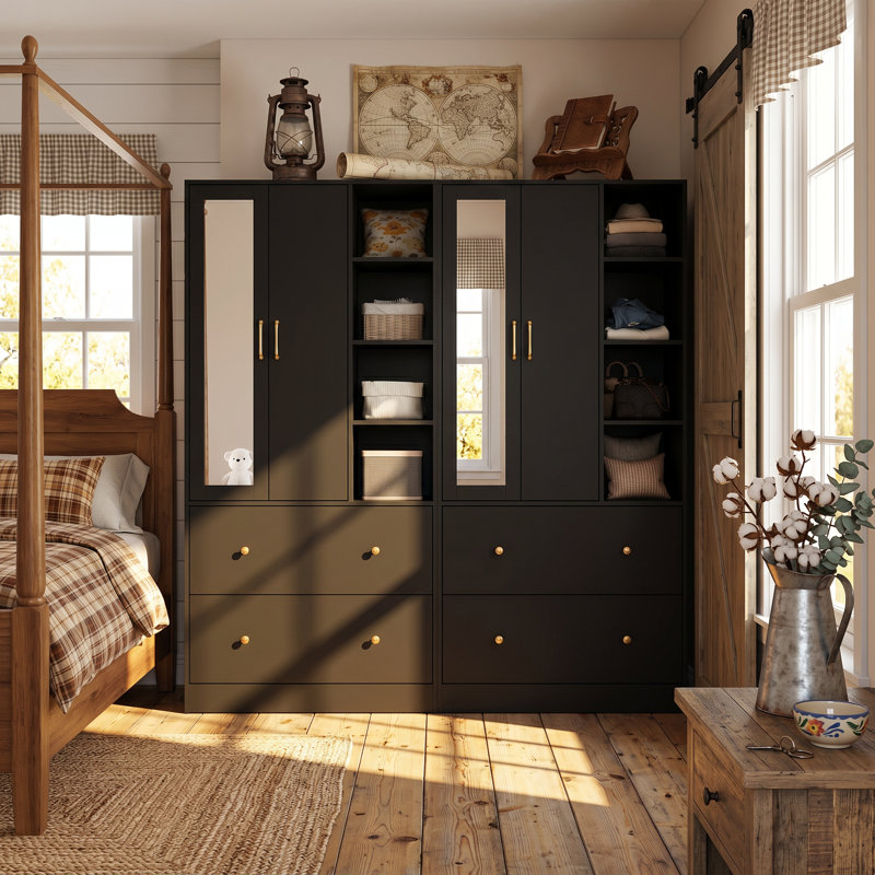 Armoire 4 tiroirs avec miroir Malieka, Noir