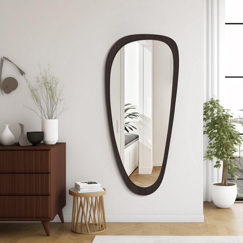 Cotesfield Solid Wood Asymmetrical Accent Mirror, 48" x 22", Black