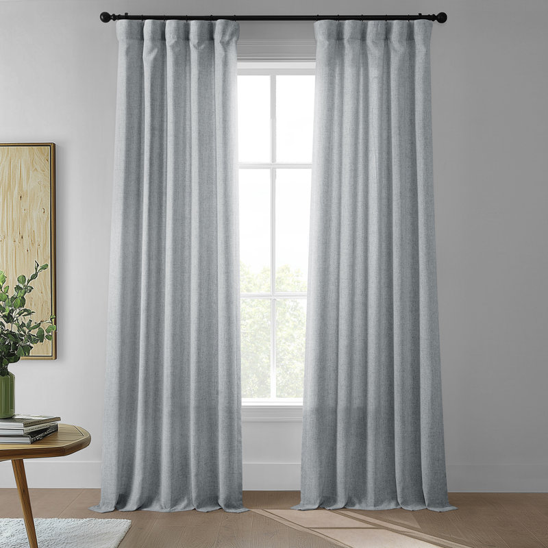 Berrian Farm Town Textured Faux Linen Semi Sheer Curtains (2 Panel) Window Curtains, 50" W x 96" L, Gray
