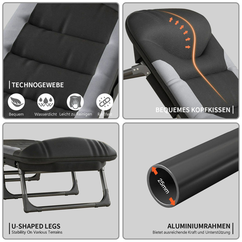 Camping bed, camping bed, office bed, Black