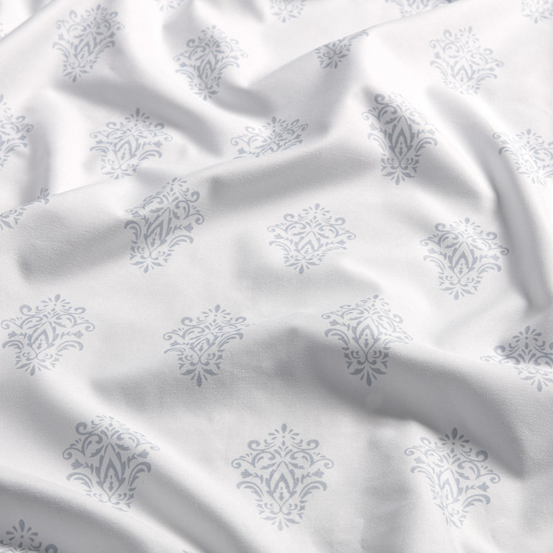 Ultra Soft Floral Microfiber Percale Sheet Set, King Sheet Set + Fitted Sheet + 2 Pillowcases, White