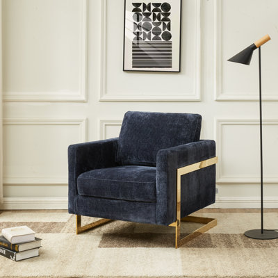 Lincoln Boucle Fabric Accent Armchair with Gold Stainless Steel Frame and Removable Cushion by Everly Quinn