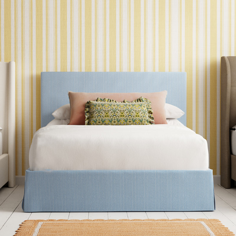 Verona Upholstered Slipcover Bed, Queen, Prep Stripe Blue