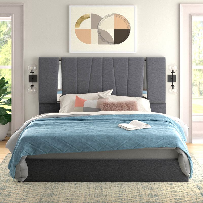 Preciado Upholstered Platform Bed, King, Charcoal