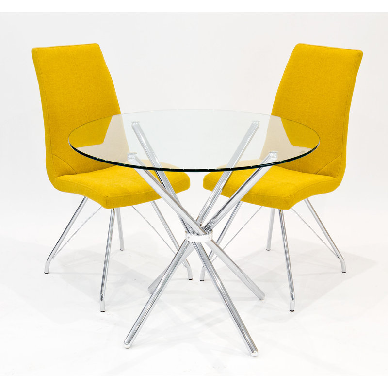 Franks Dining Set, Chrome, Yellow, 5 Pieces: Table, 4 Chairs